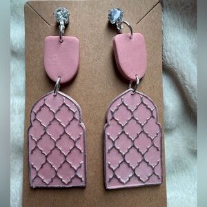 Pink Geometric Dangle Handmade Polymer Clay Earrings